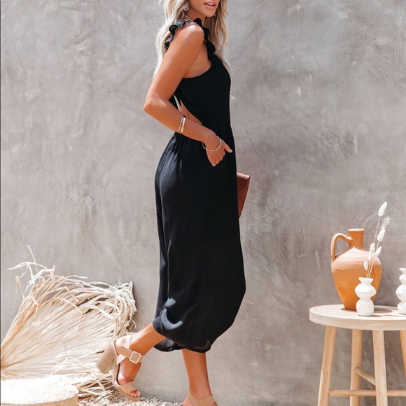 FASHION FAITHFUL POCKETED RUFFLE TIE BACK JUMPSUIT - Picture 2 of 4